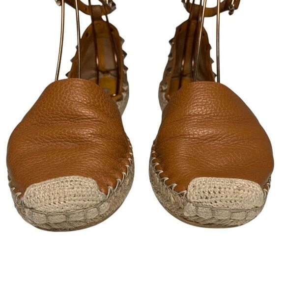 Valentino Garavani Rockstud Espadrille Studded Ankle Wrap Flats EU 37 US 7 Brown - Picture 4 of 11